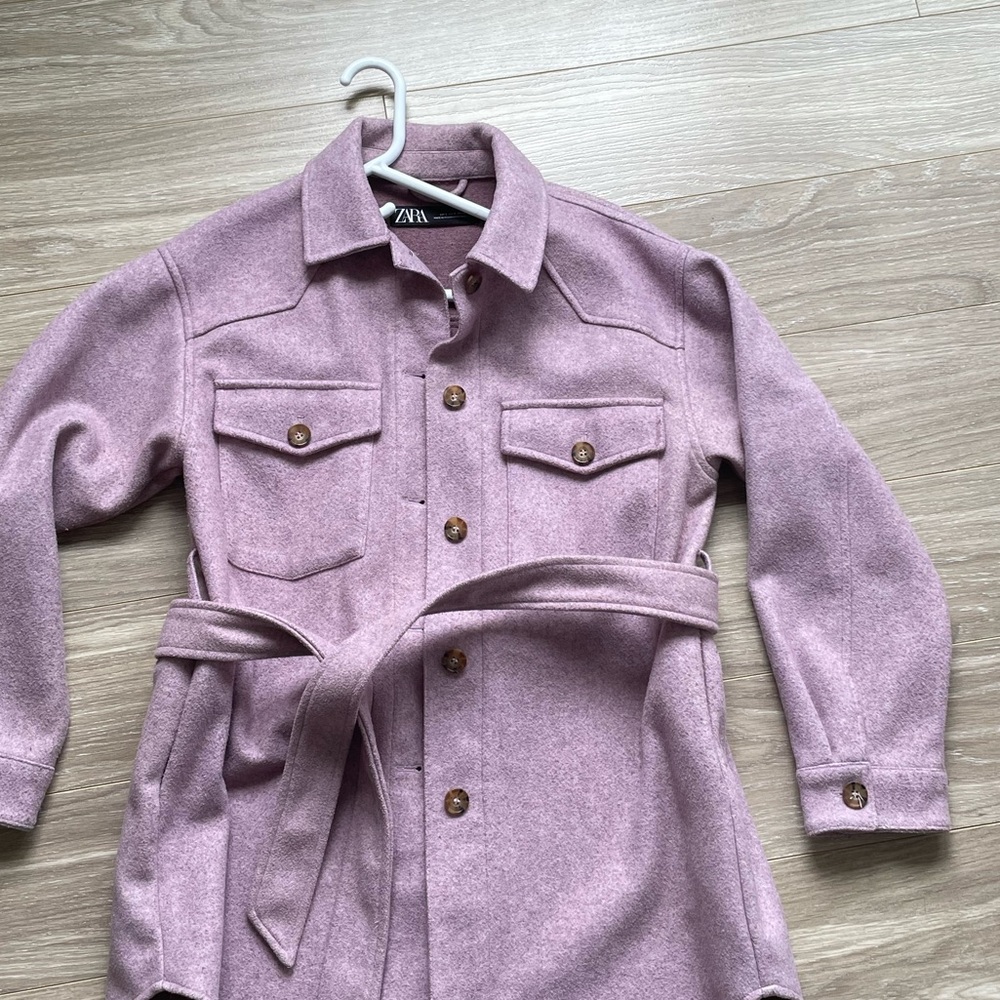 Zara Women’s Purple Lilac Mauve Shacket With Pockets And Belt Sz S - Picture 6 of 11